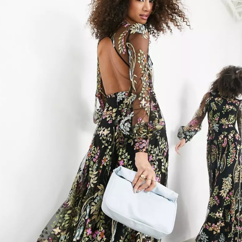 ASOS EDITION garden floral embroidered maxi dress with open back